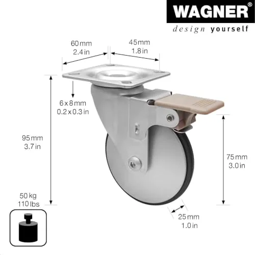 Wagner RO 3283 rotella design Ø75 mm 50 kg con freno alluminio