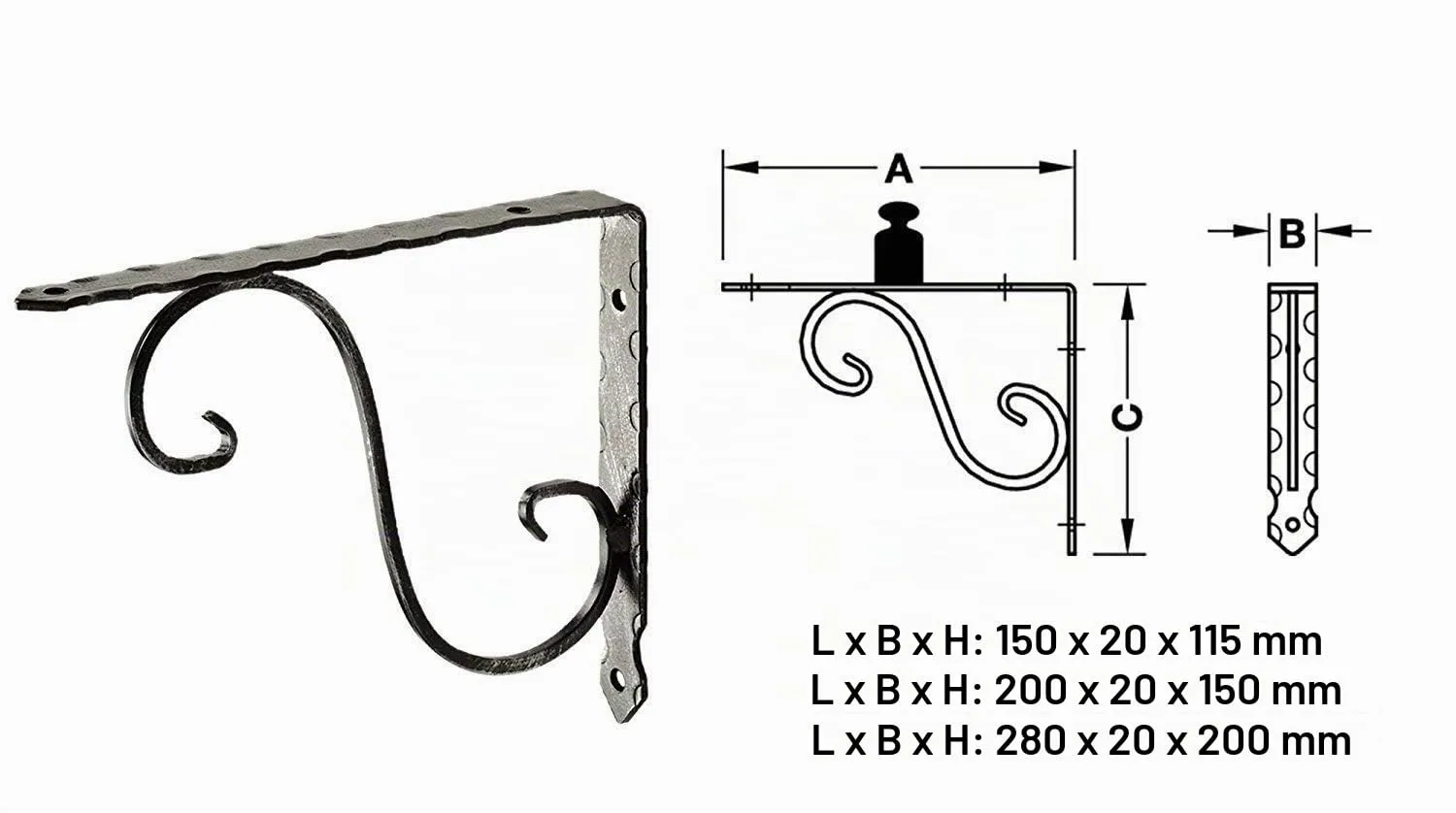 Gedotec Luzifer staffe mensola acciaio nero 150 mm 2 pezzi