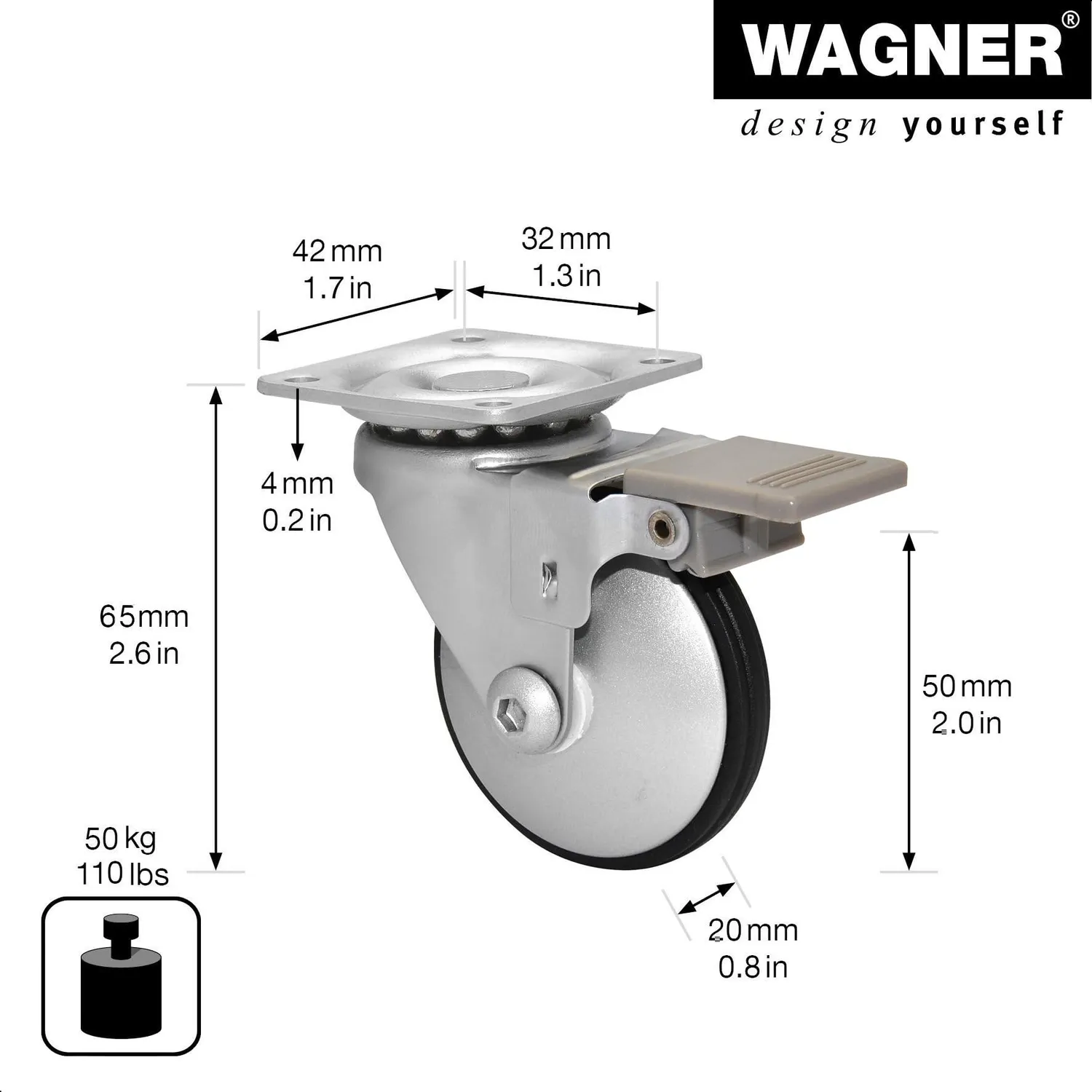 Wagner RO 3253 rotella design con freno 50 mm alluminio