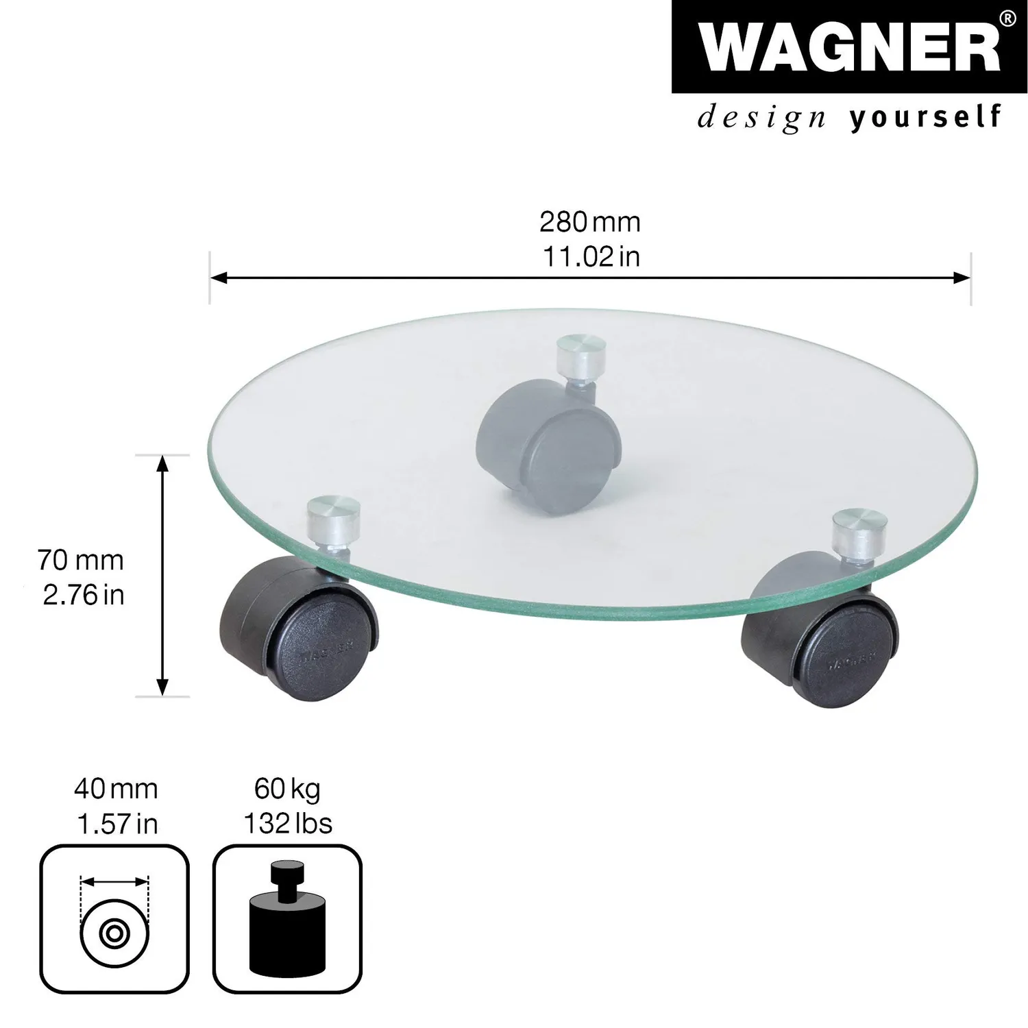 Wagner Vetro 20016501 carrello per piante Ø28 cm vetro