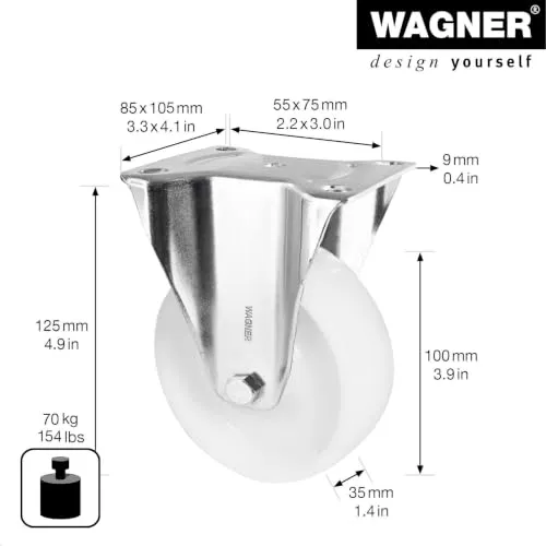 Wagner RO 8500 rullo fisso Ø 100 mm piastra 85x105 70 kg