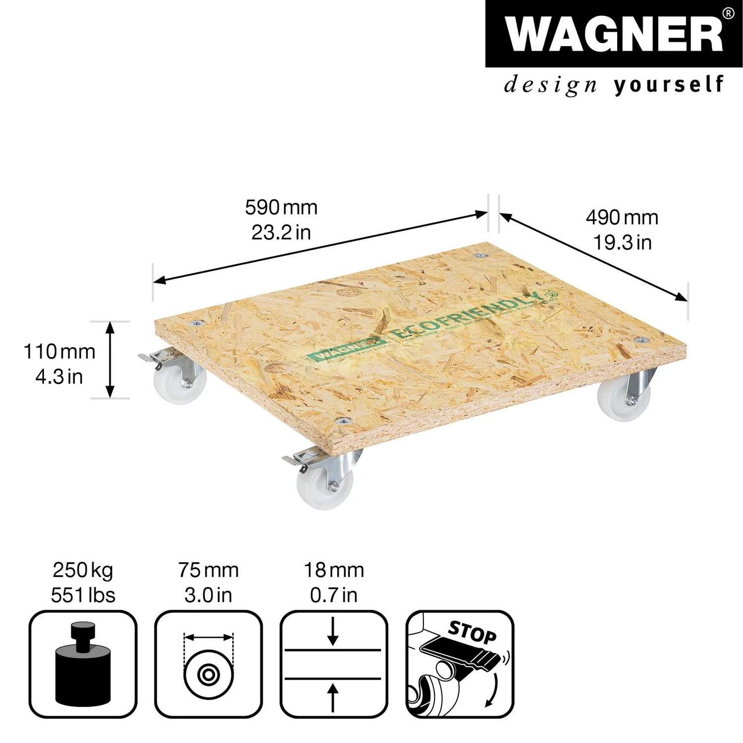Wagner MM 1354 carrello trasporto 59x49 cm 250 kg OSB