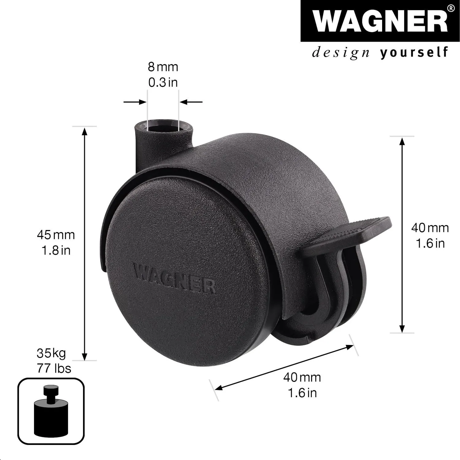 Wagner Design RO 0126 rotella mobili dura nera 40 mm con freno
