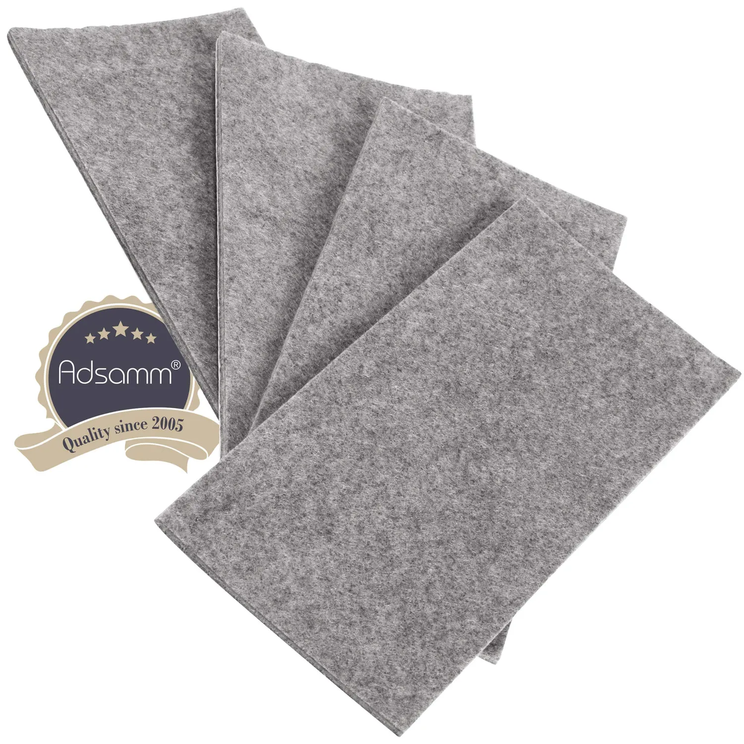 Adsamm Fogli Feltro 80x180 mm 4 Pezzi Rettangolari Grigi Autoadesivi