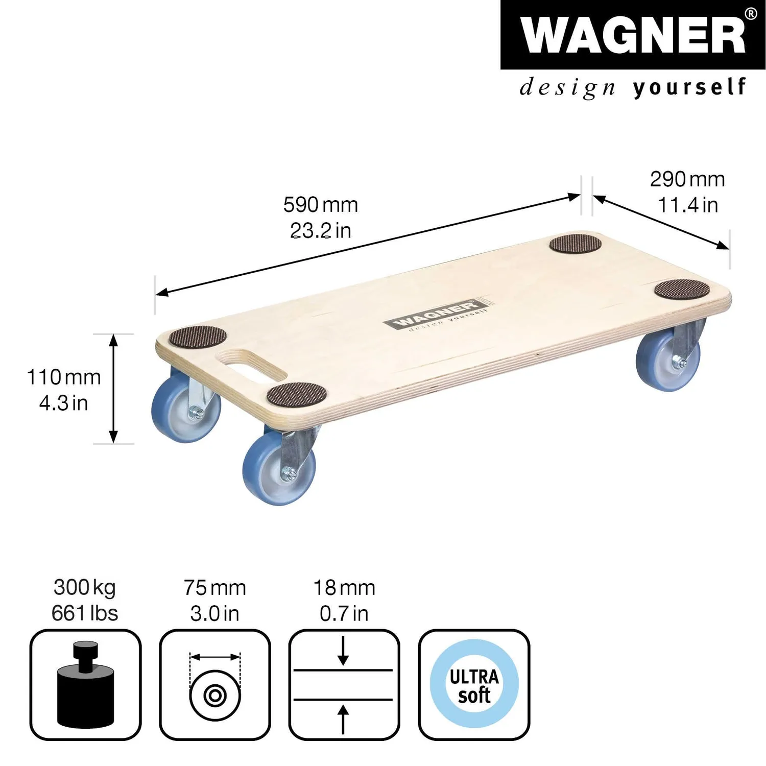 WAGNER MM 1128 carrello trasporto 200 kg 59x29 cm