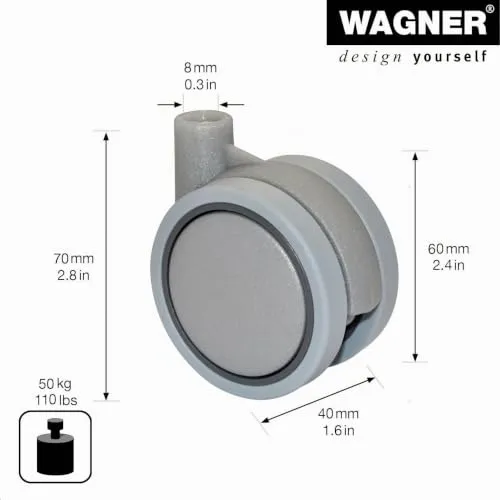 Wagner RO 0029 rullo doppio 60 mm argento 50 kg