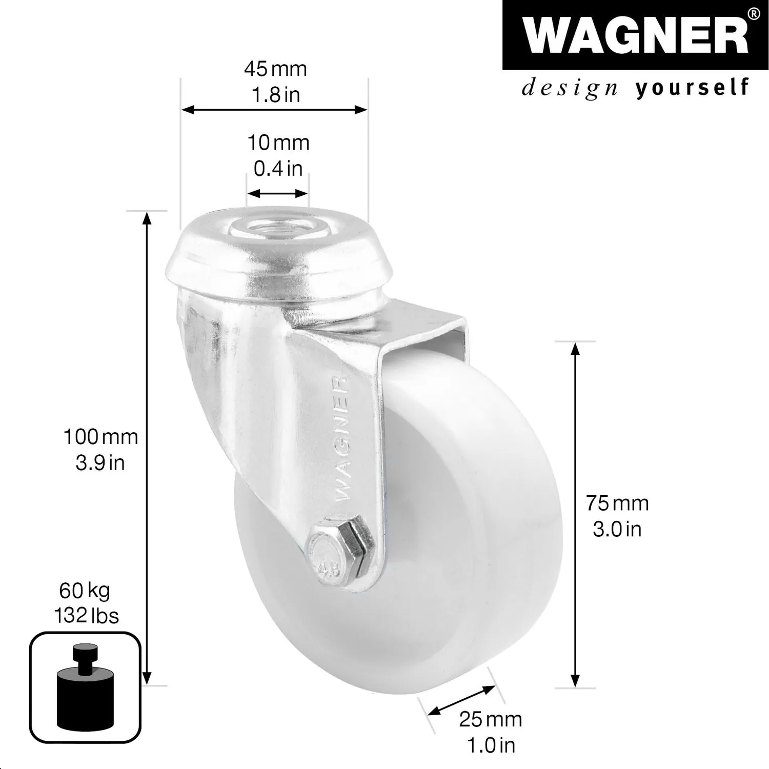 WAGNER RO 1675 ruota mobile foro posteriore 75 mm 60 kg