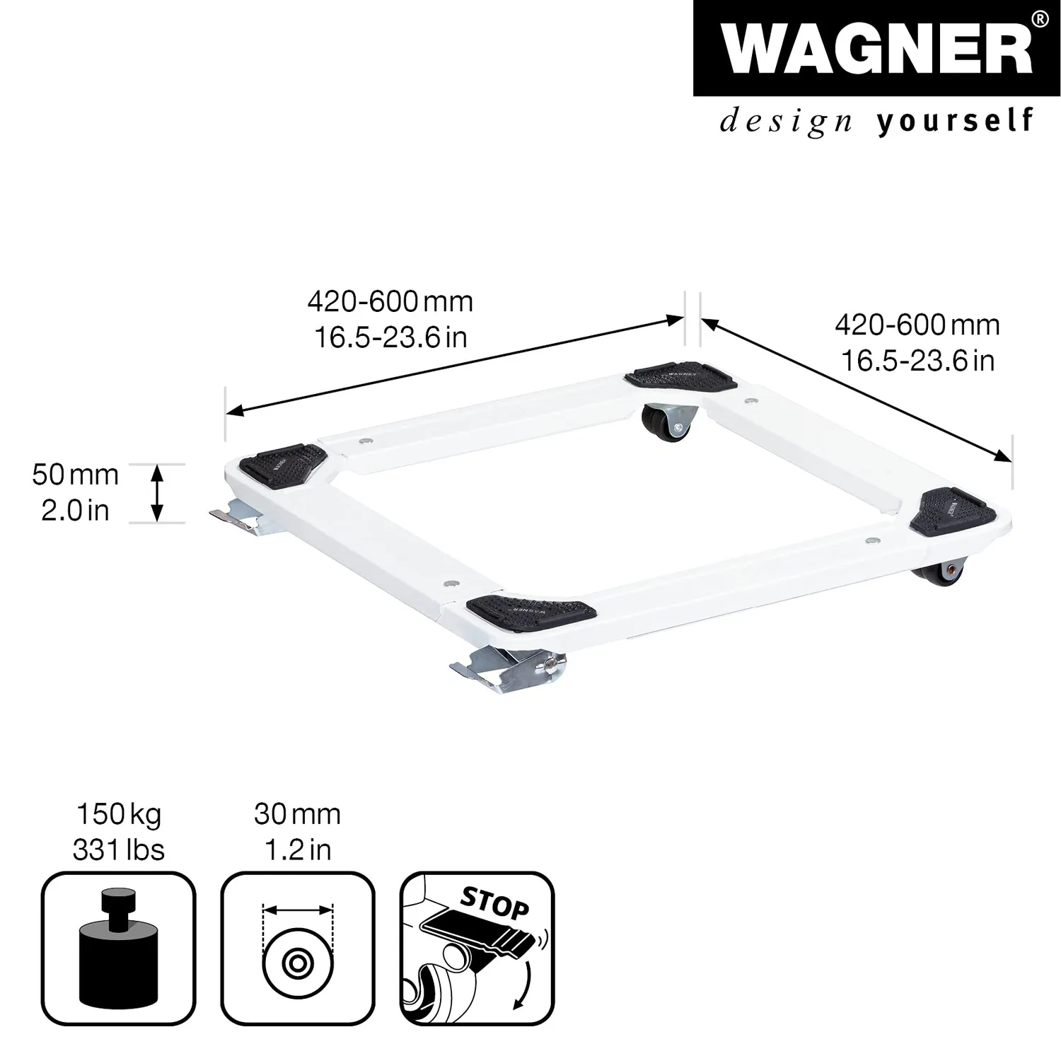 Wagner MM 1192 carrello trasporto bianco 42-60 cm 150 kg