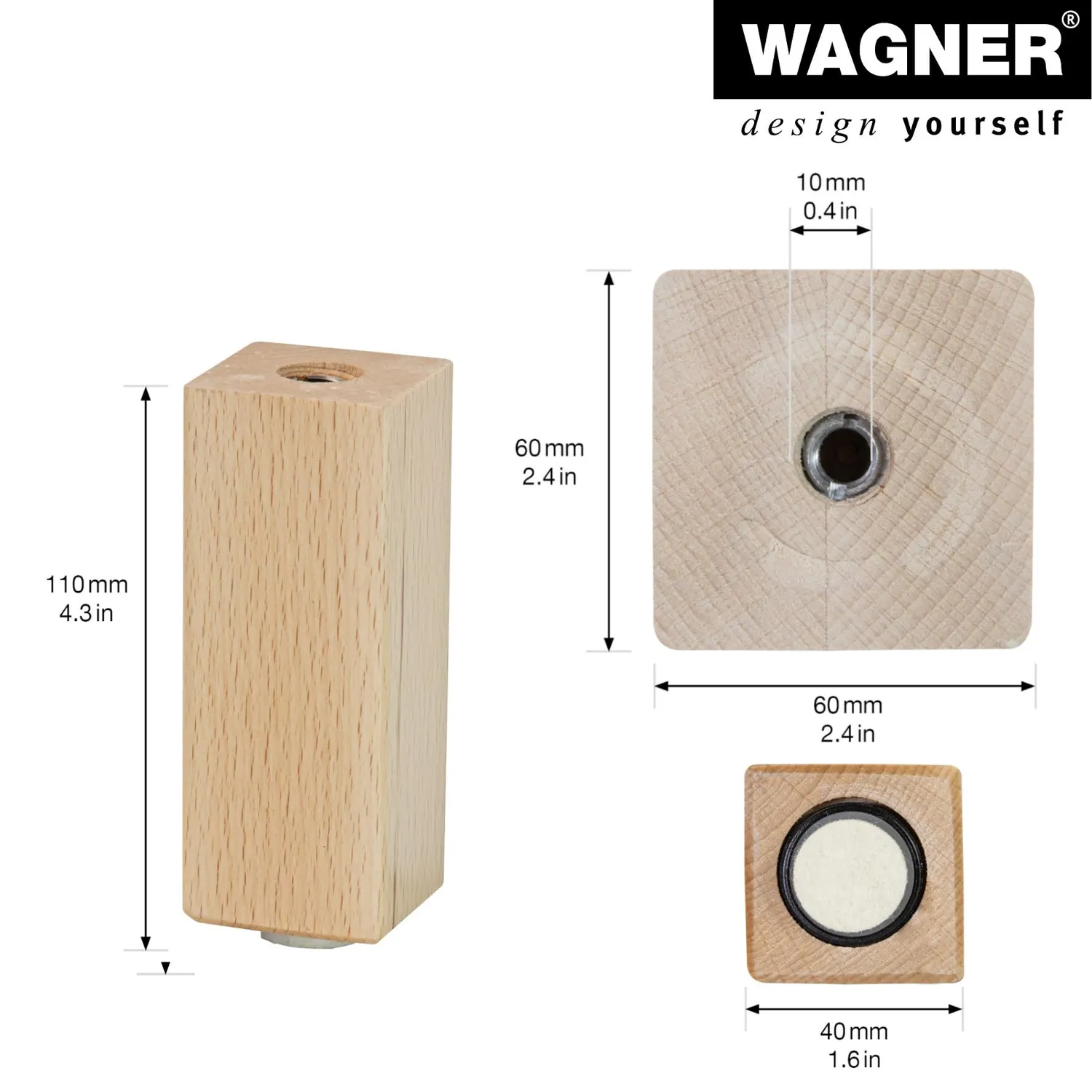 Wagner Design ST 7810 gamba per mobili faggio quadrata 100 mm