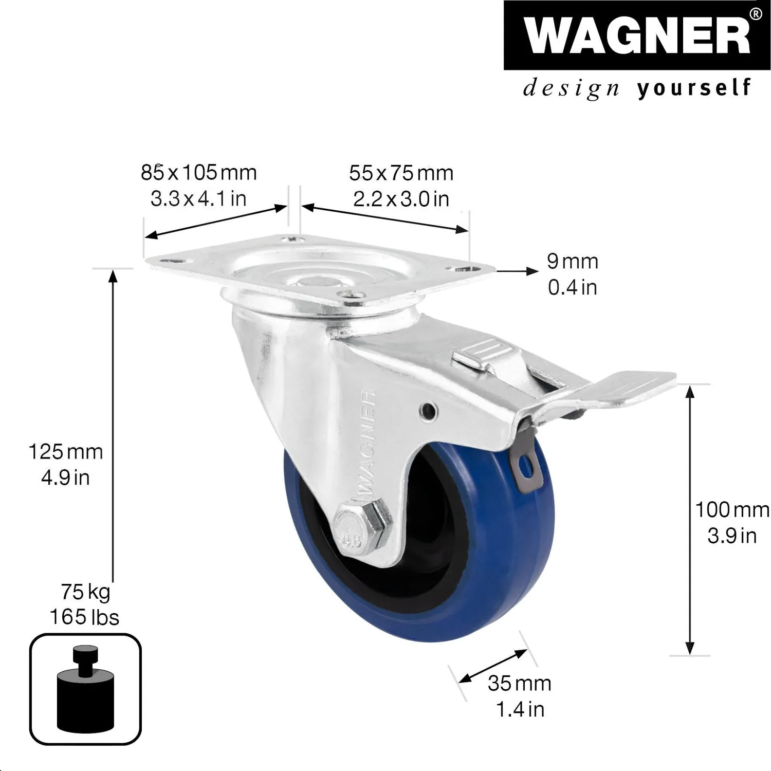 Wagner RO 7700 rotella girevole 100 mm blu/nera 75 kg