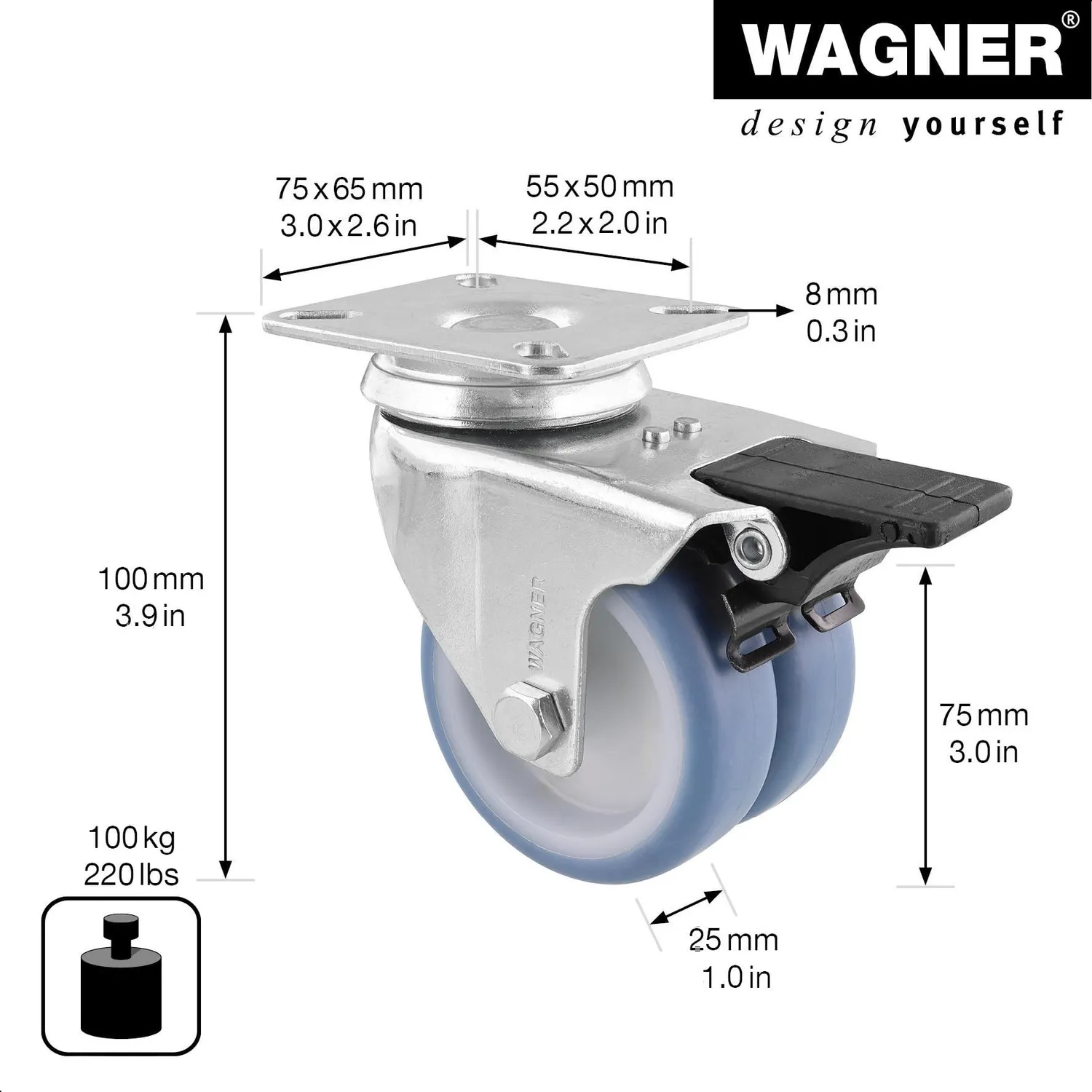Wagner 03357701 rotella ECO 75 mm ultrasoft con freno 1 pz