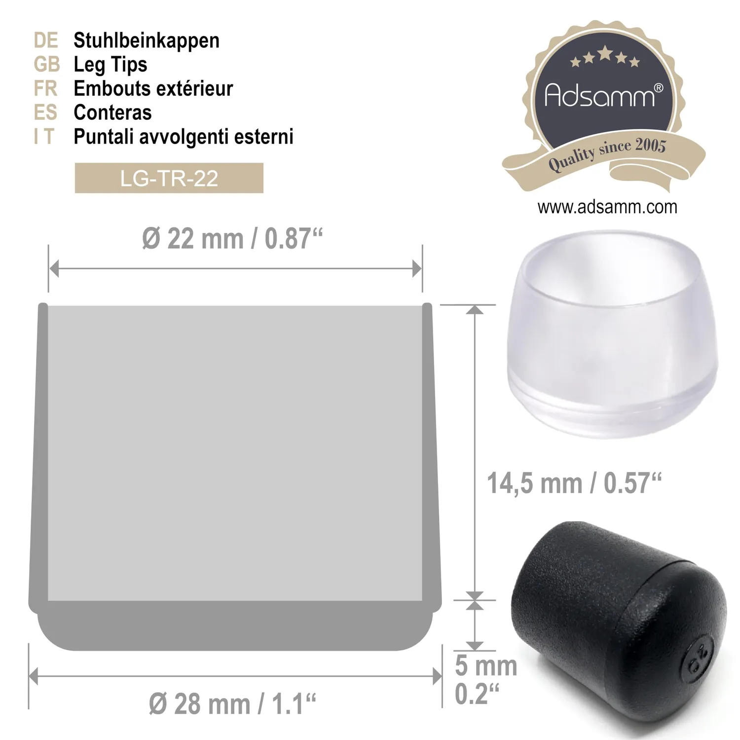 Adsamm 4 puntali PVC trasparenti Ø21-22 mm tondi
