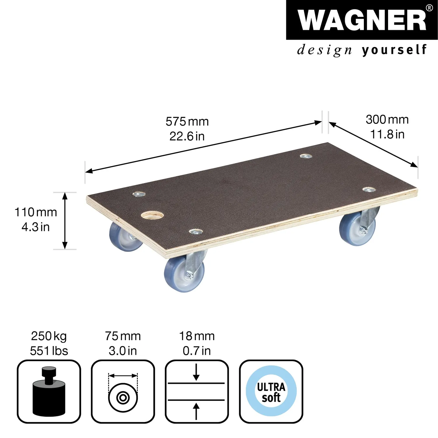 Wagner FSC carrello trasporto compensato 250 kg 57,5 cm