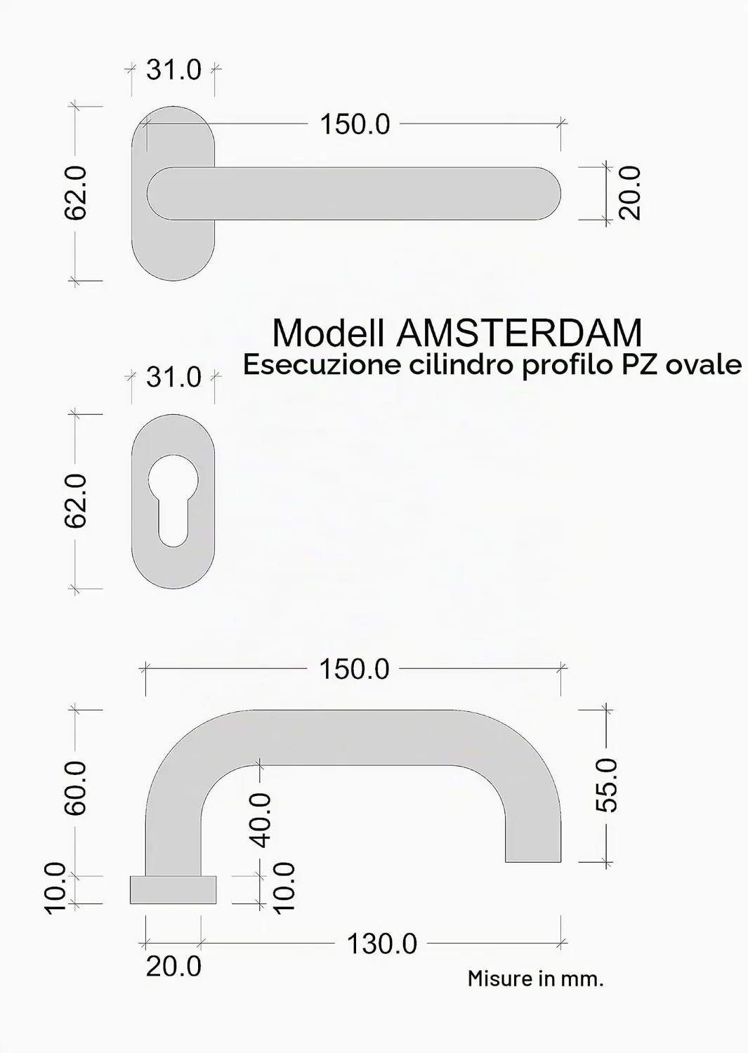Gedotec Amsterdam Maniglia Porta Acciaio Inox Set PZ