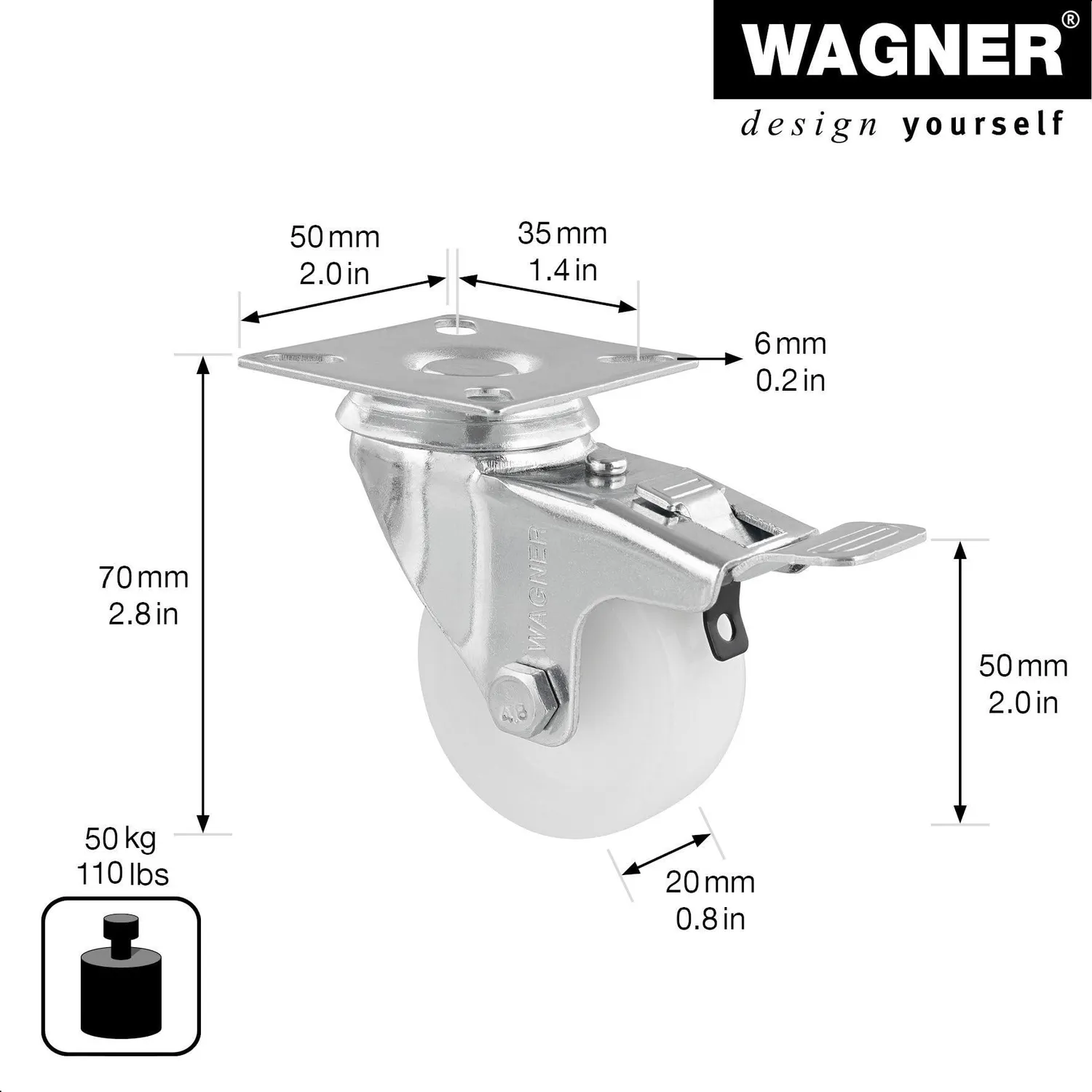 Wagner RO 3250 rotella girevole 50 mm 1 pz con freno