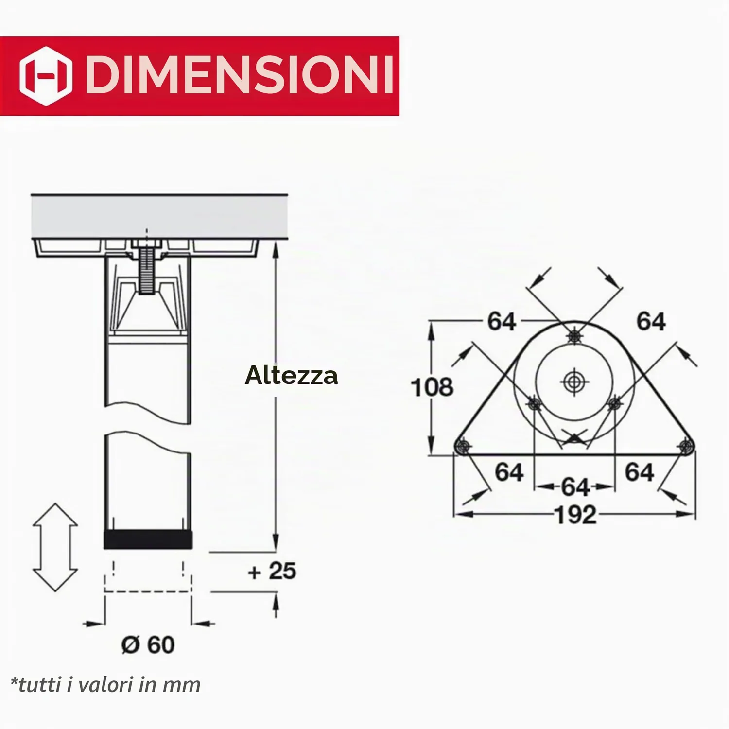 Gedotec gambe tavolo 710mm nero opaco D60 4 pezzi
