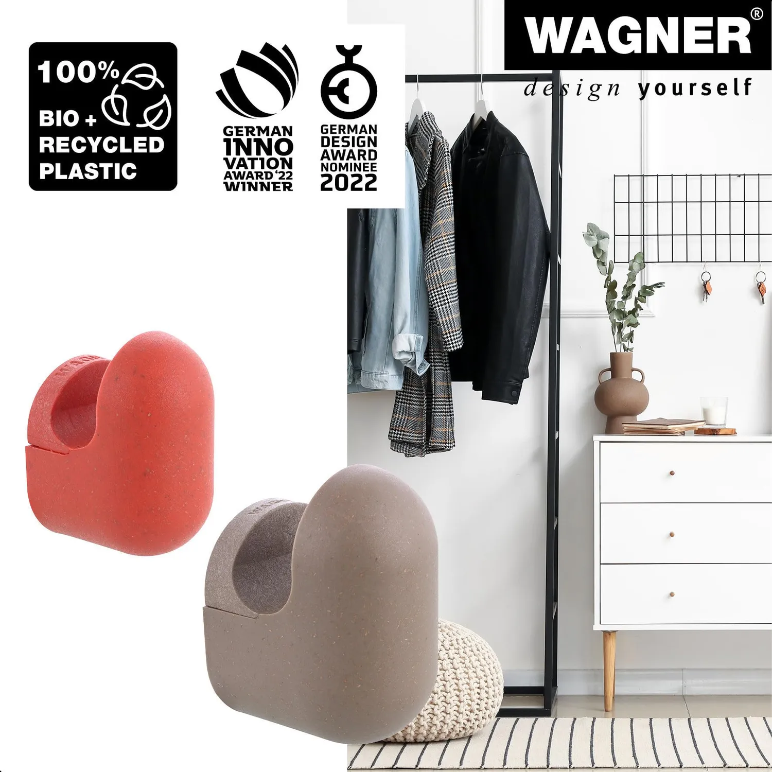 WAGNER hooks4home PILL ganci parete set 4 pezzi corallo