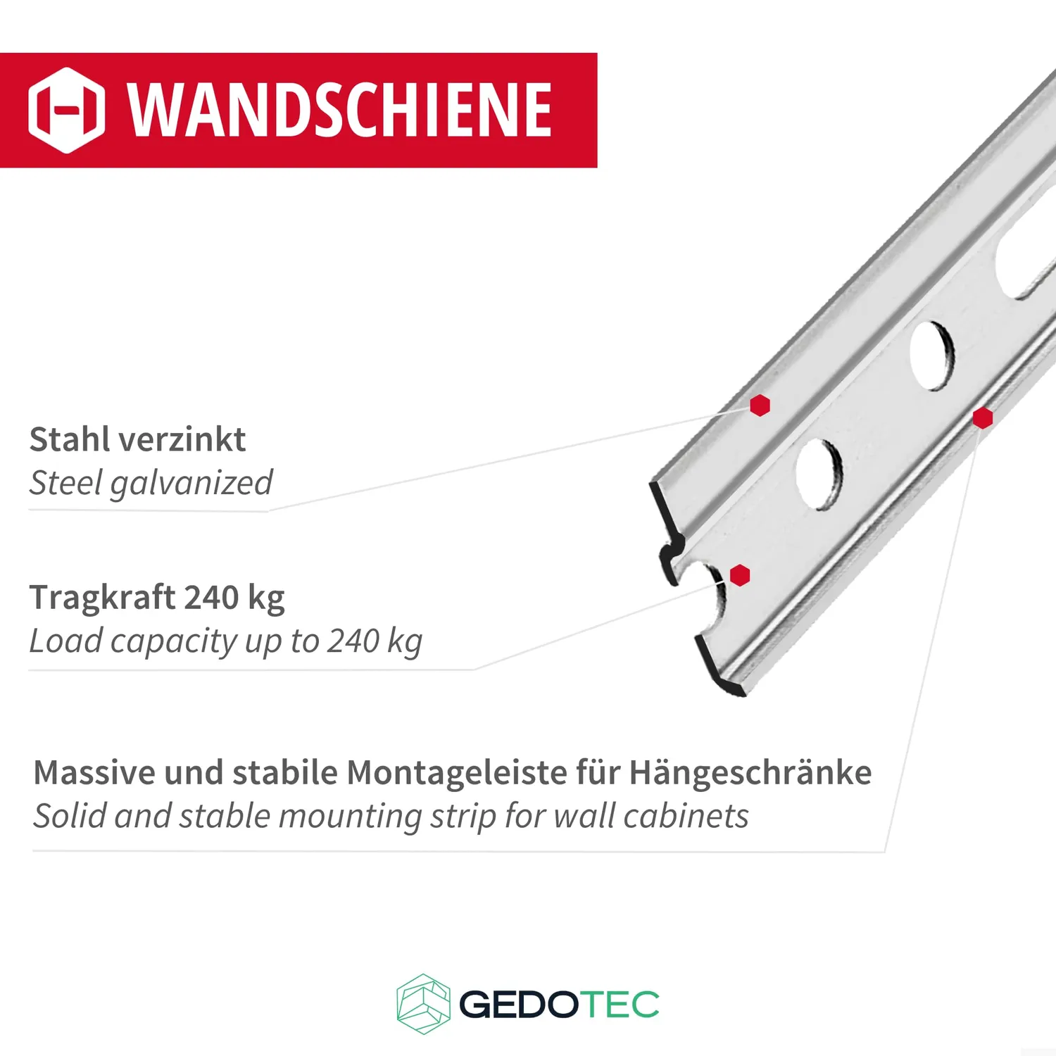 Gedotec Guida Montaggio acciaio 1250 mm binario pensili 120kg