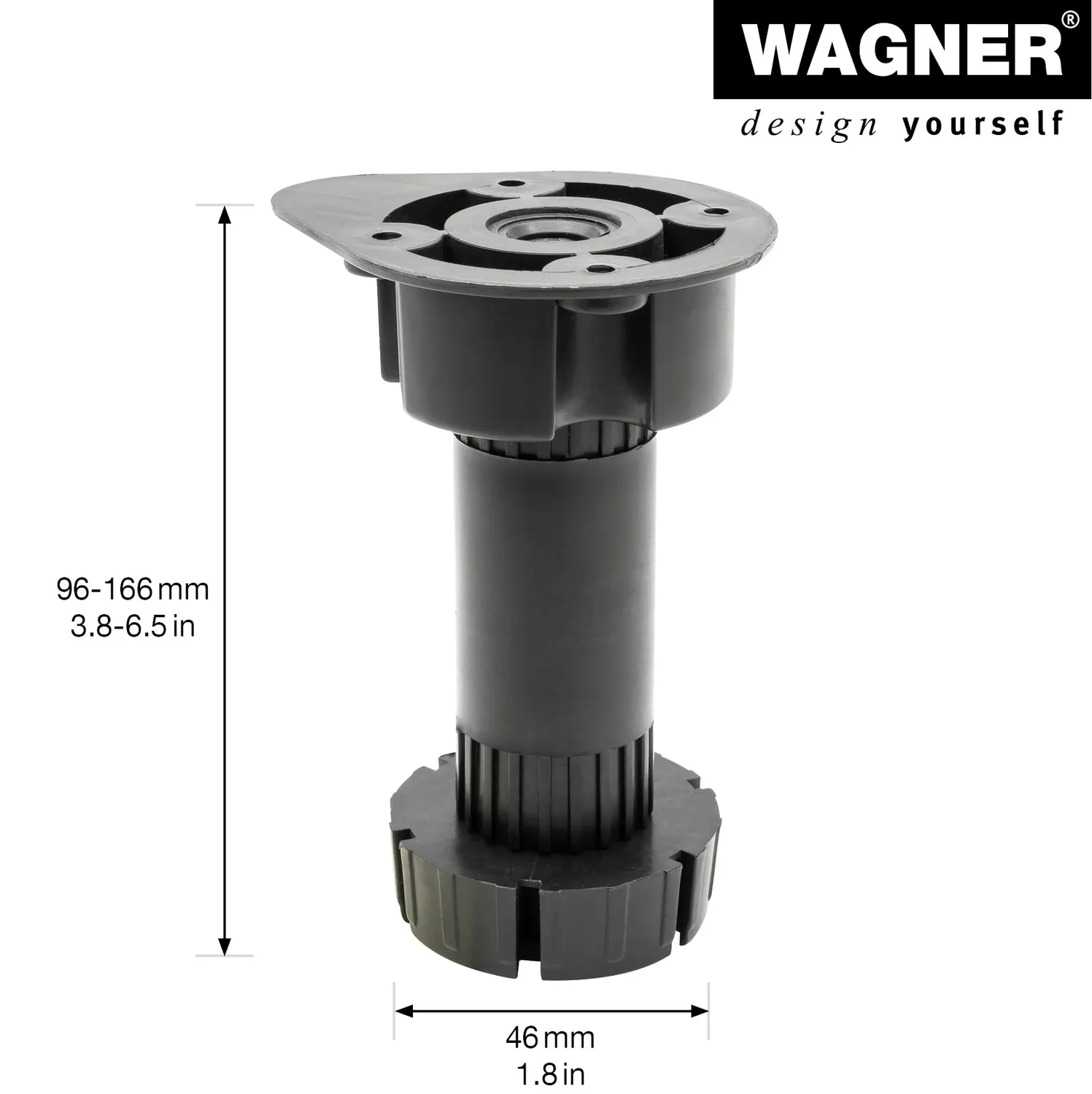 Wagner 12041500 piedini cucina regolabili neri 4pz 96-166mm
