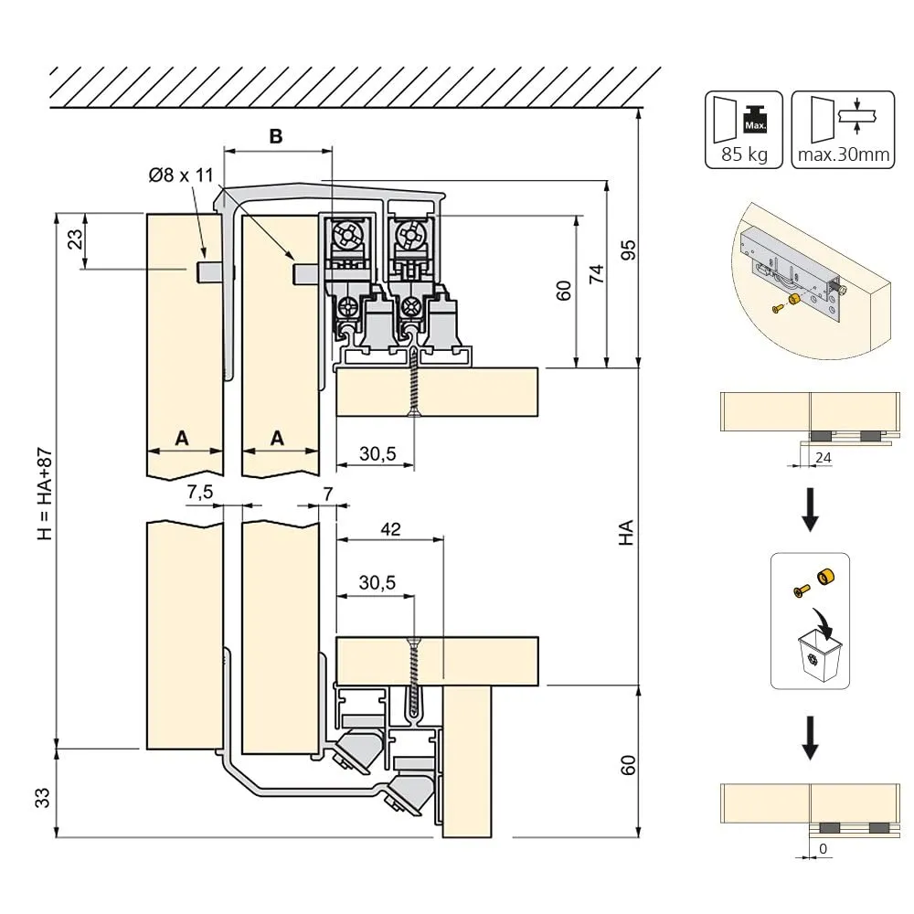 Emuca Space+ 6030020 Kit 2 Ante Scorrevoli Free Rapid Cera Soave