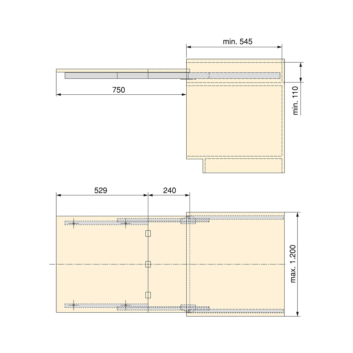 Emuca Silver Coktail Reverse guide tavolo 750mm