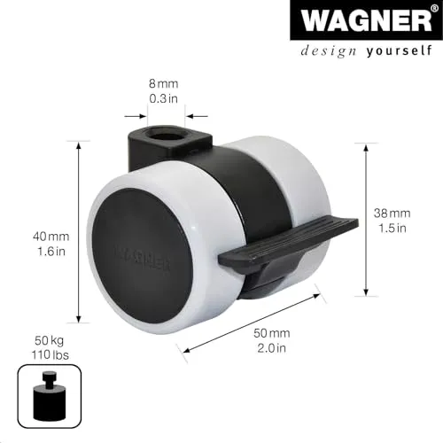 Wagner Design 01024201 rullo doppio nero 38 mm con freno 1 pz