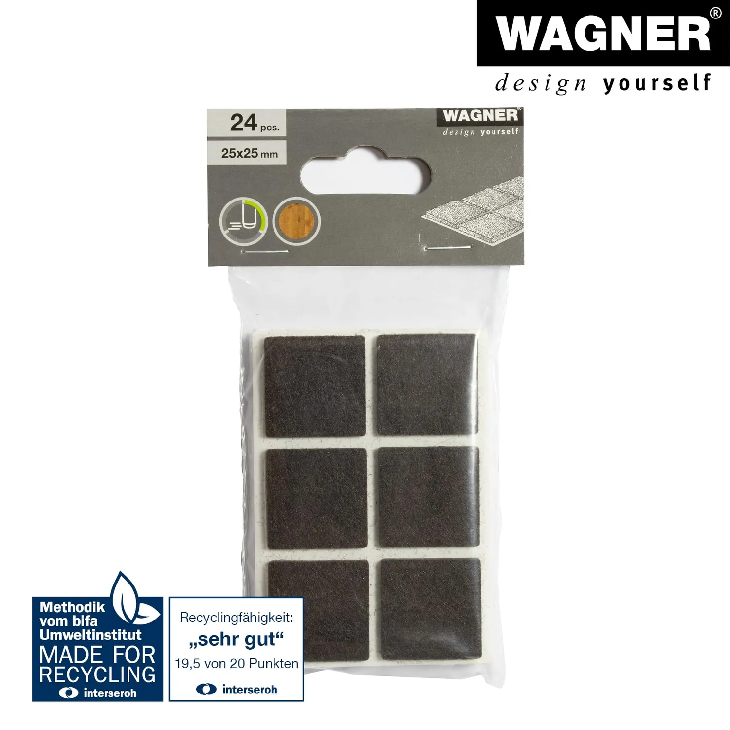 Wagner 15172699 feltrini quadrati 25x25 mm marrone 24 pezzi adesivi