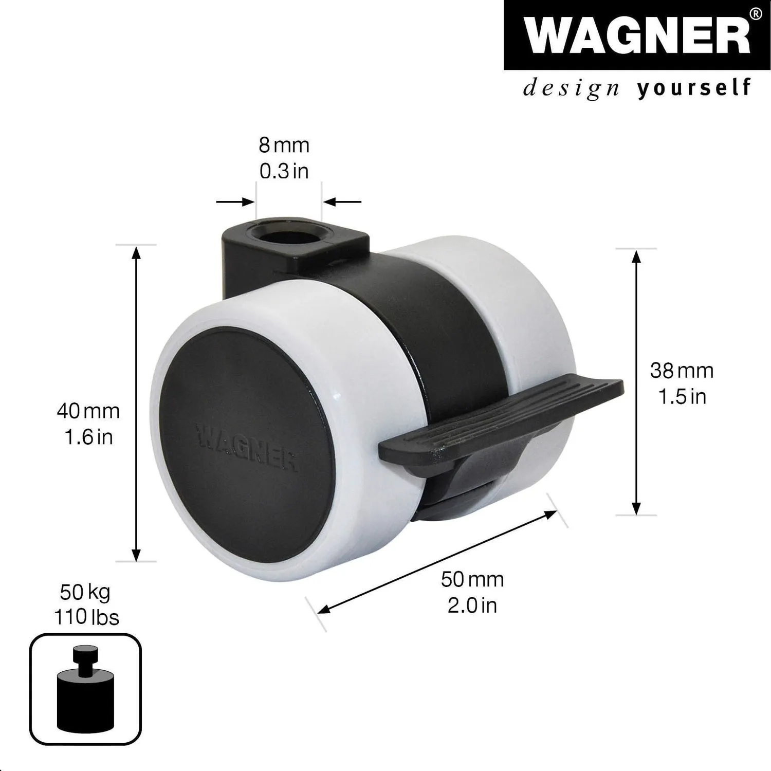 Wagner Design 01024201 rullo doppio nero 38 mm con freno 1 pz