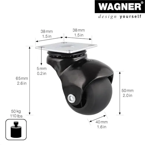 Wagner RO0016 rotella a sfera nera con piastra 1pz 50kg