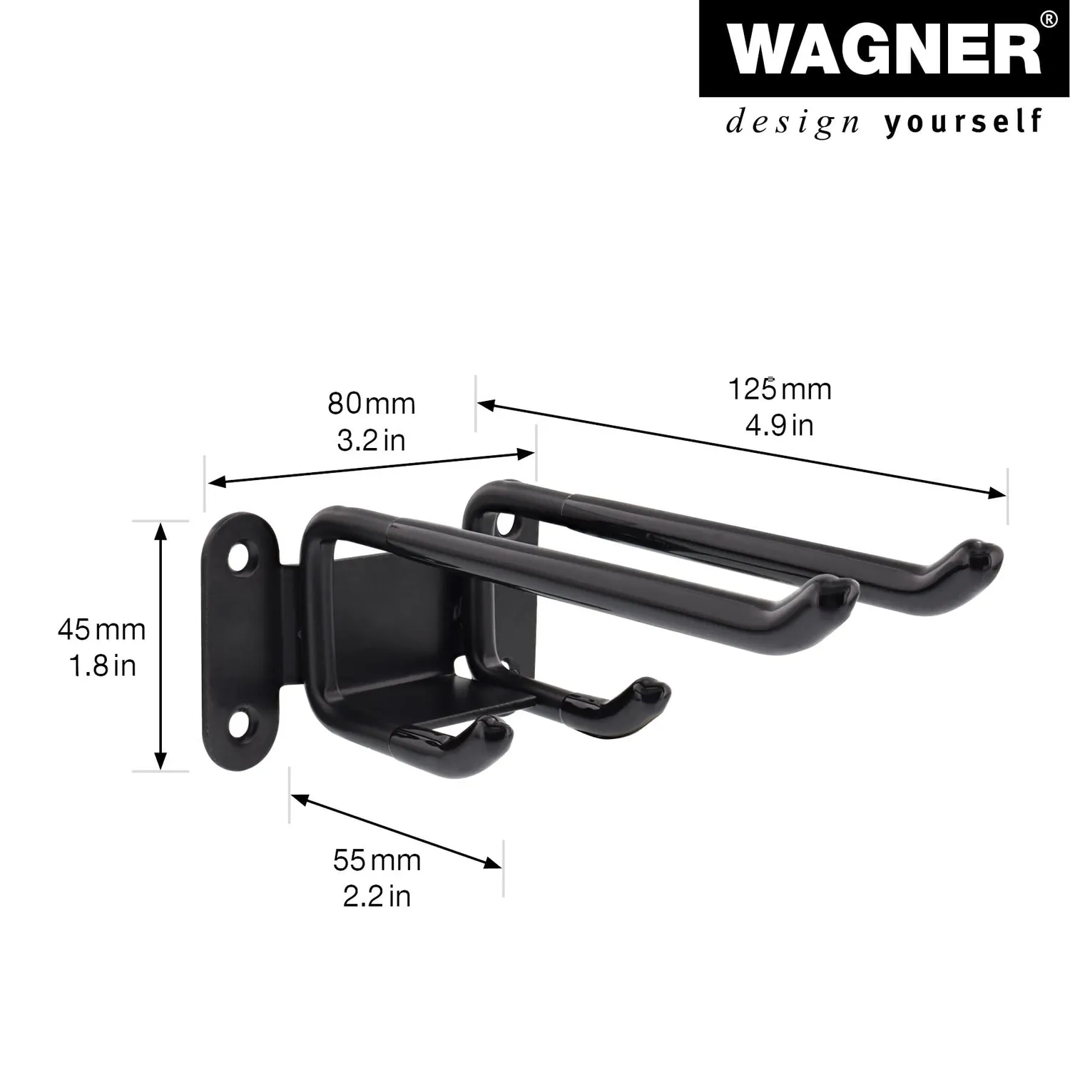 Wagner hooks4tools Double gancio doppio 125x80x45 mm nero