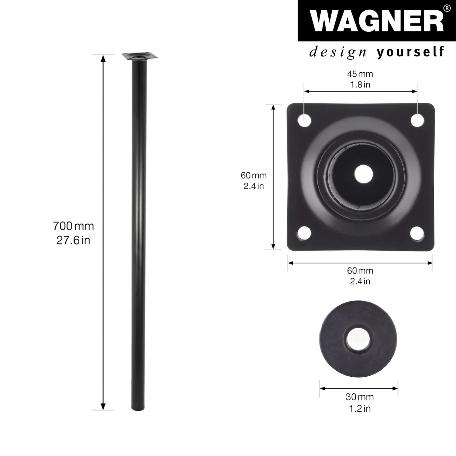 Wagner Classic Retro gamba tavolo Ø30x700 mm nera