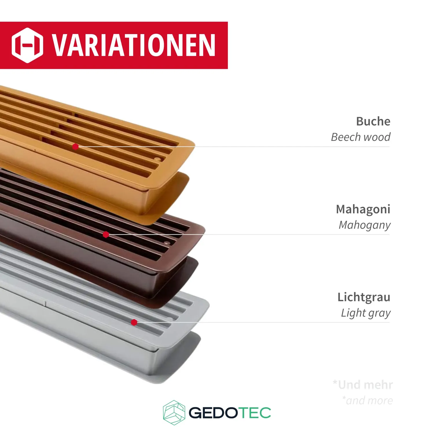 Gedotec griglia ventilazione porta 457x92 mm acero 1 set
