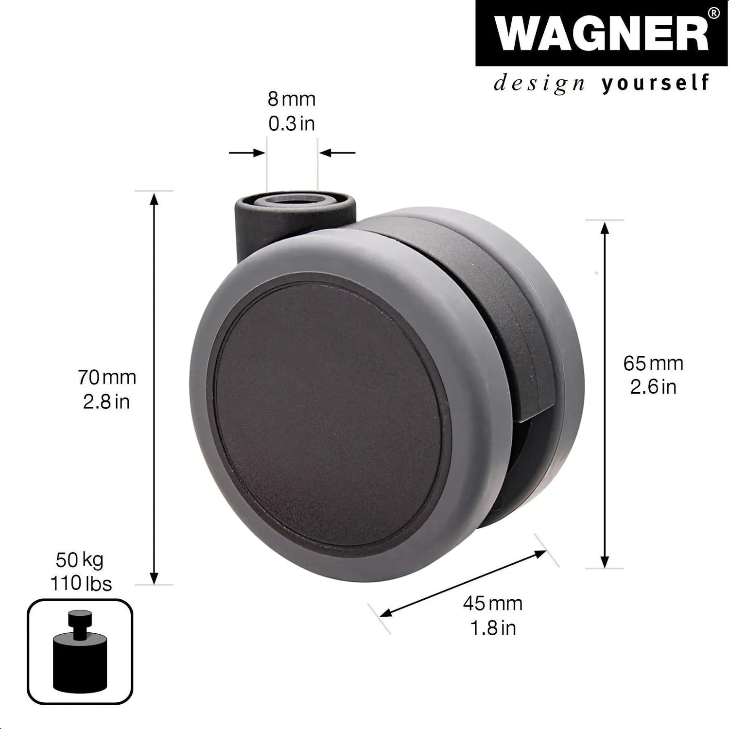 Wagner Design RO 0765 rotella mobili morbida nero-grigio 65mm