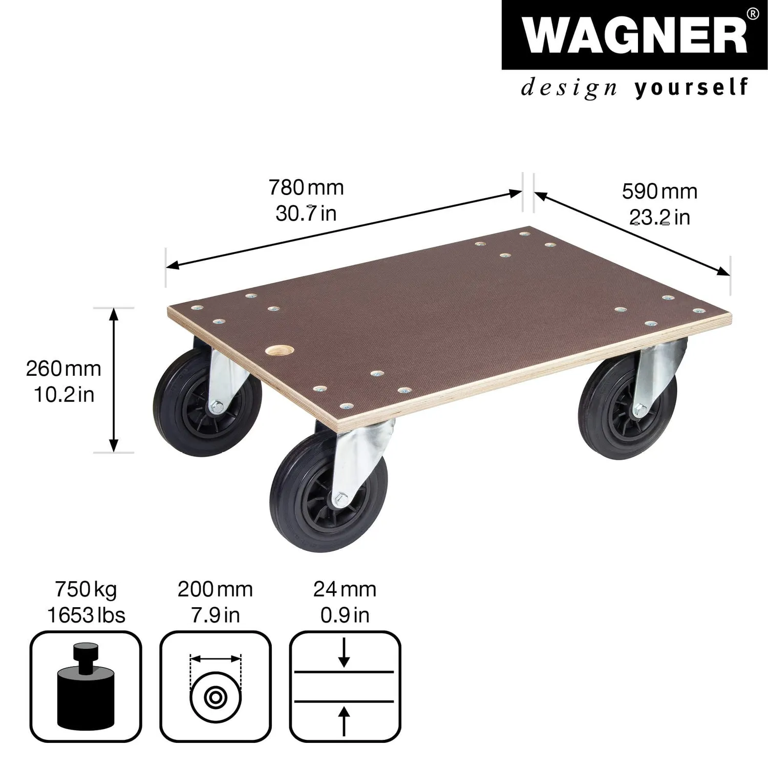 Wagner carrello MM 1148 78x59 cm 750 kg antiscivolo