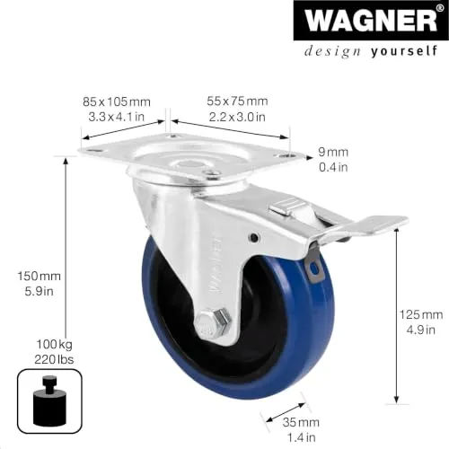 Wagner 04772501 rotella piastra 125 mm con freno 1 pz 100 kg