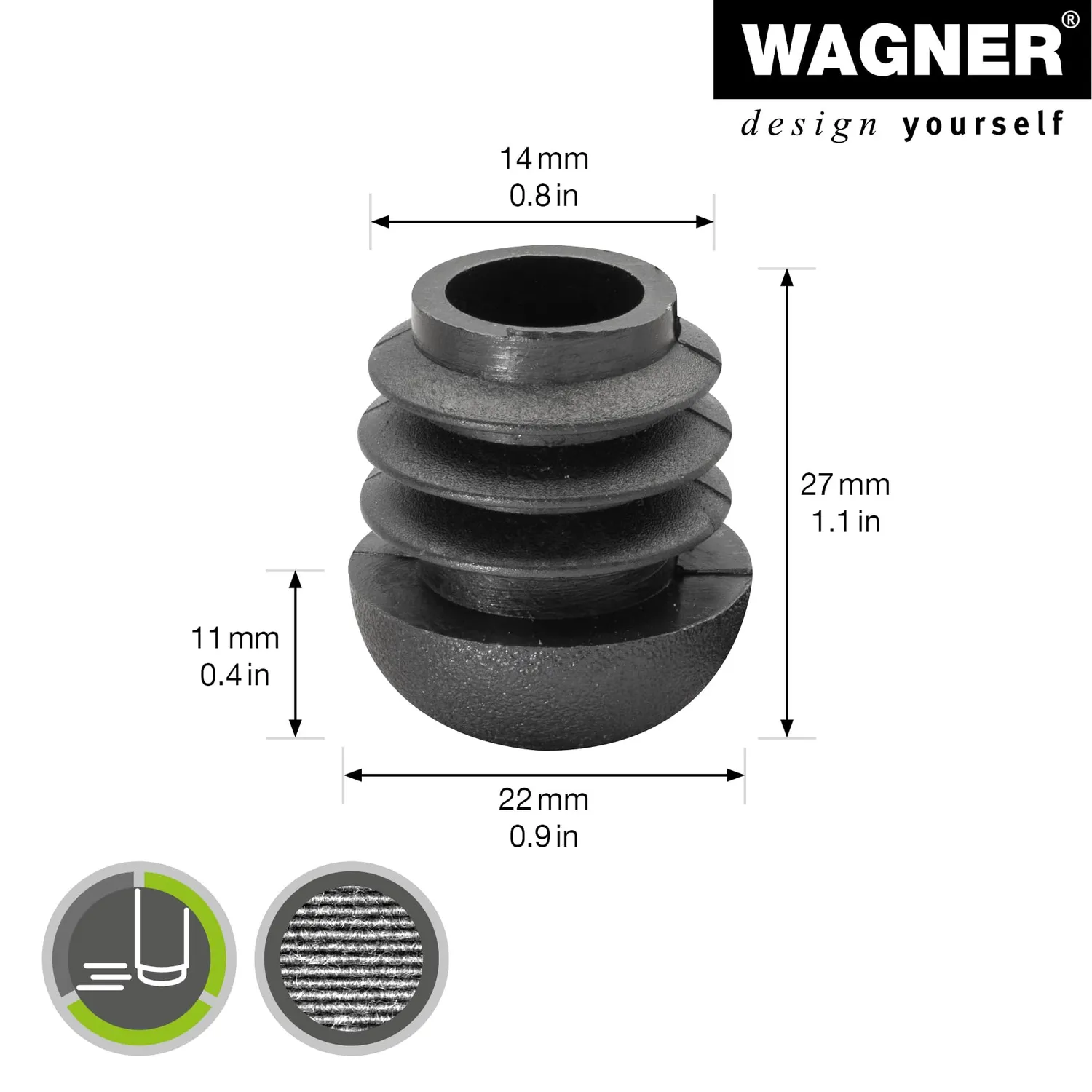 Wagner EH 0053 piedini tubi acciaio 14/22 mm 4 pezzi neri