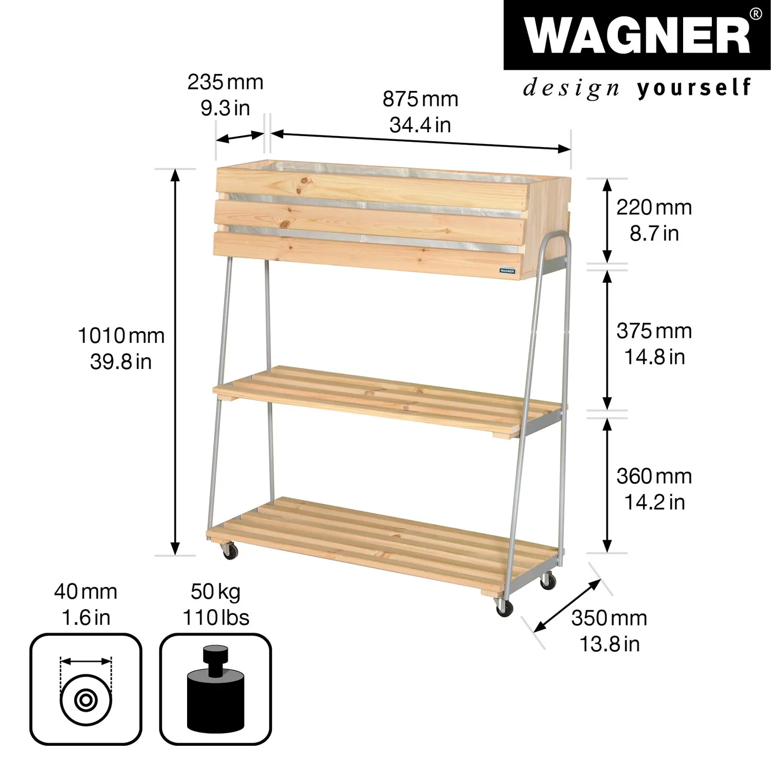 WAGNER GreenFAMILY GreenRACK aiuola rialzata 87x103 cm legno