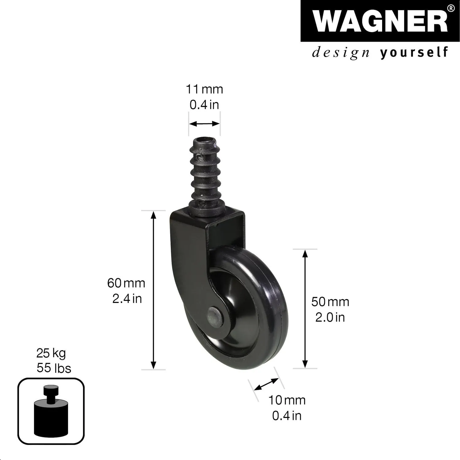 Wagner 01908501 rotella carrello tè Ø 50 mm nera 25 kg