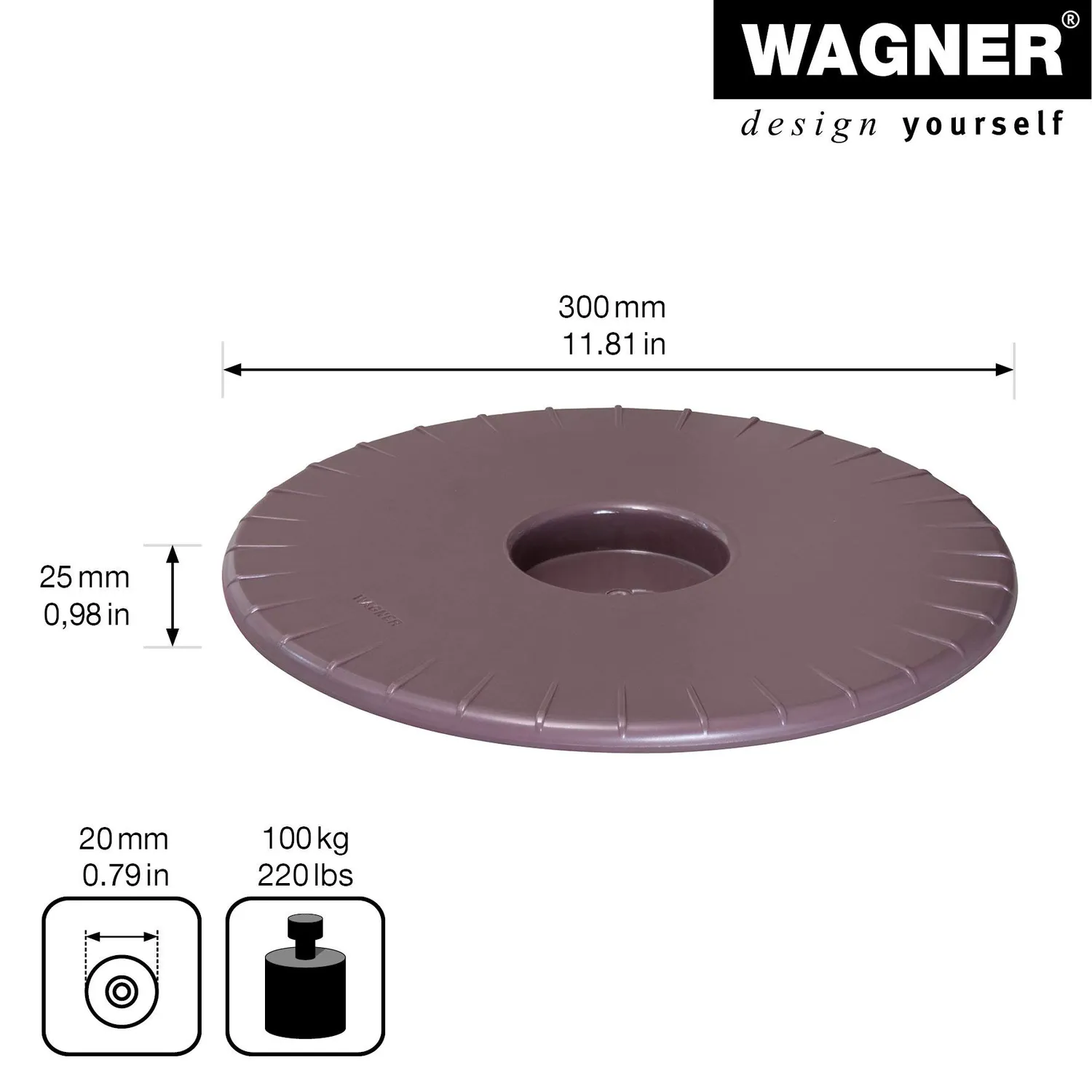 Wagner Ultraflat 20044001 carrello piante Ø 30 cm malva 100 kg