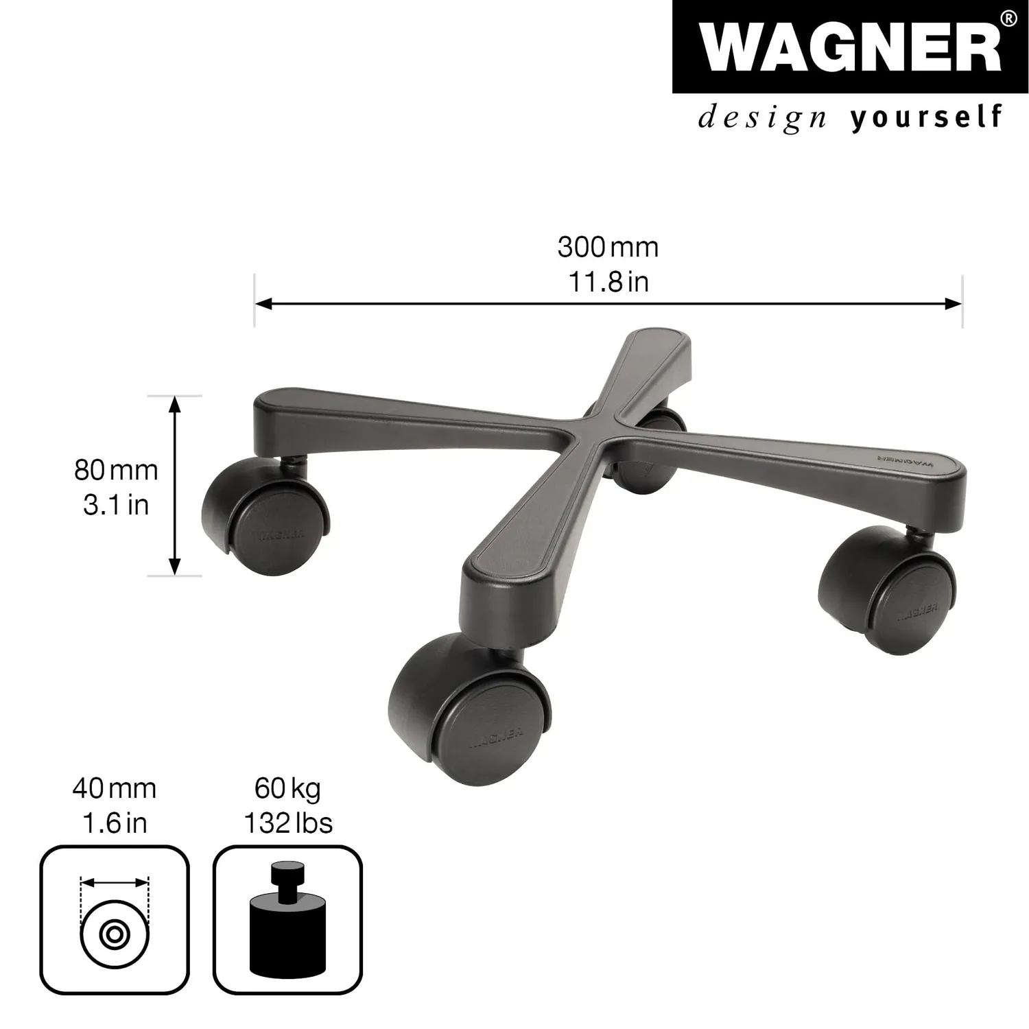 Wagner Cross GH 0916 sottovaso con ruote Ø30 alluminio 60 kg