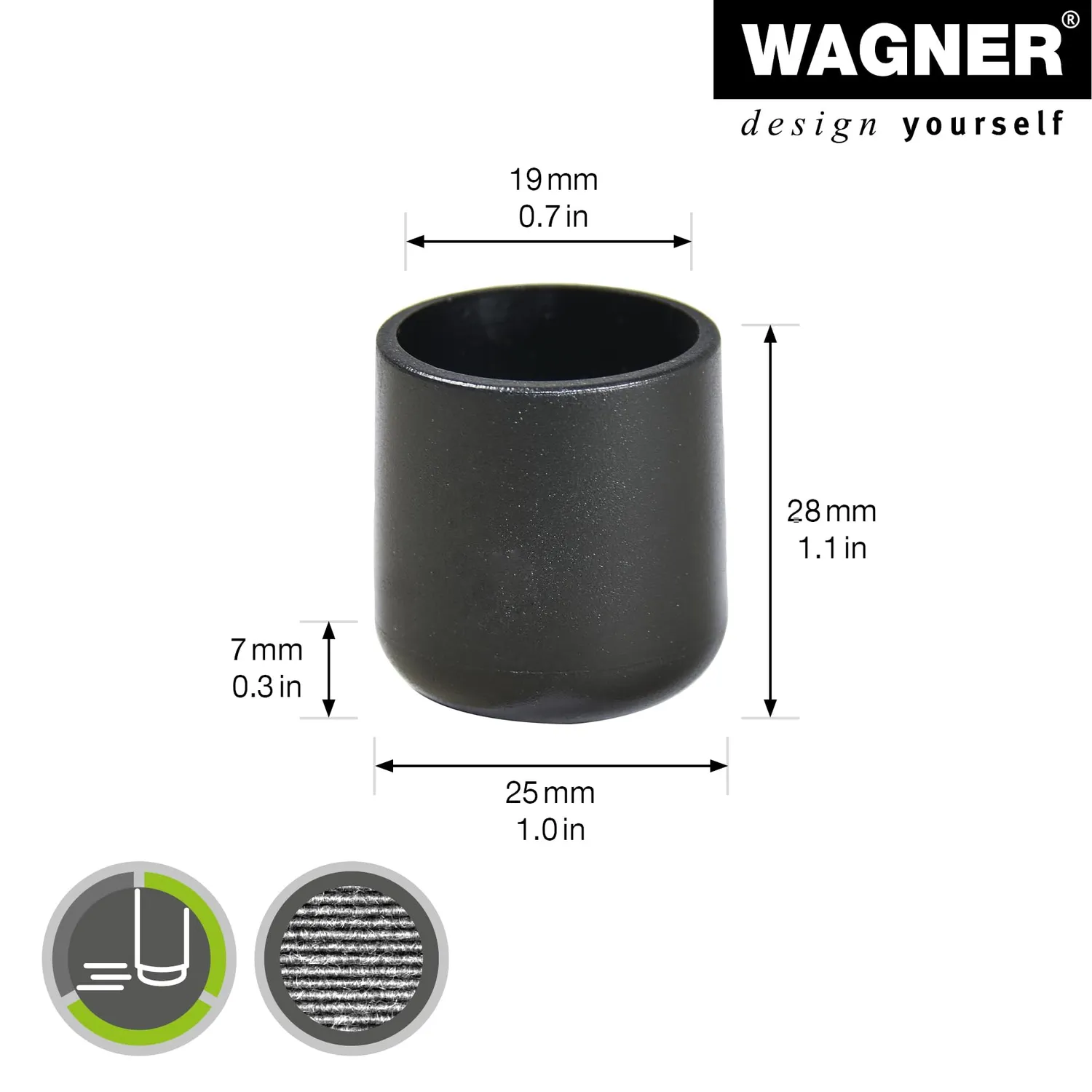 Wagner EH 0619 tappi per tubi 4 pezzi Ø19/25 mm neri scorrevoli