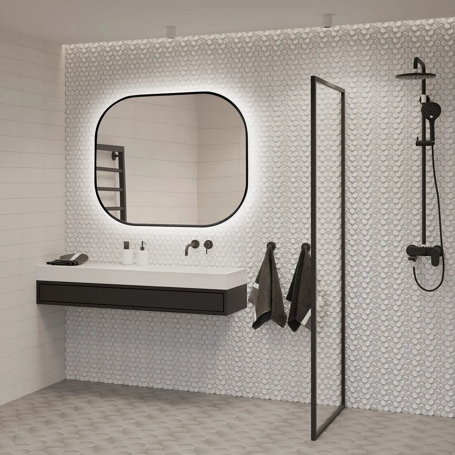 Emuca specchio LED 800x600 bordi arrotondati cornice nera 12W