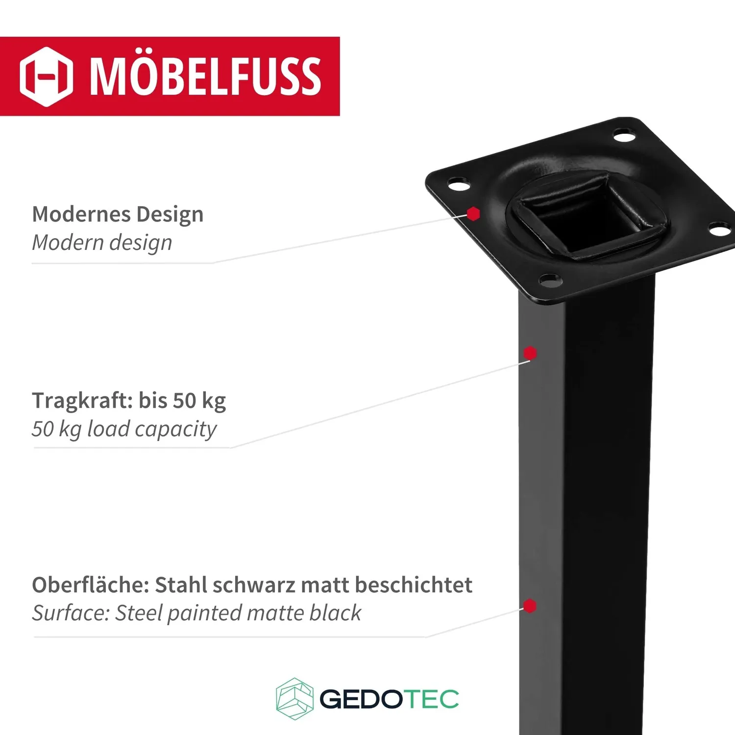 Gedotec H3917 piedino mobile acciaio H150 mm singolo