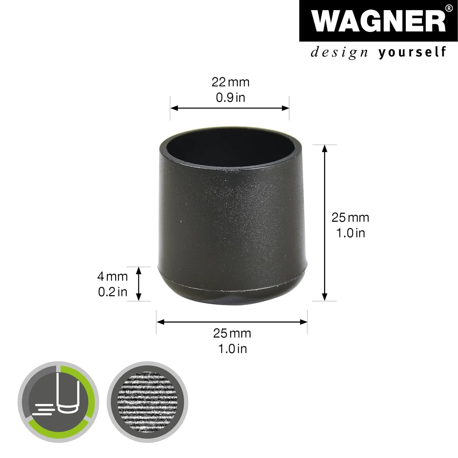 Wagner 15062299 tappi tubi tondi 4 pezzi neri plastica