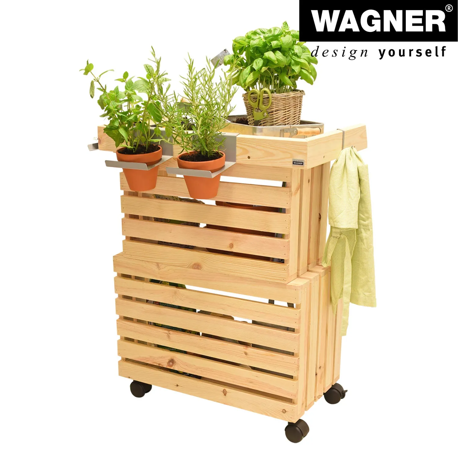 WAGNER GreenTABLE tavolo fiori legno 80x60x40cm con ruote