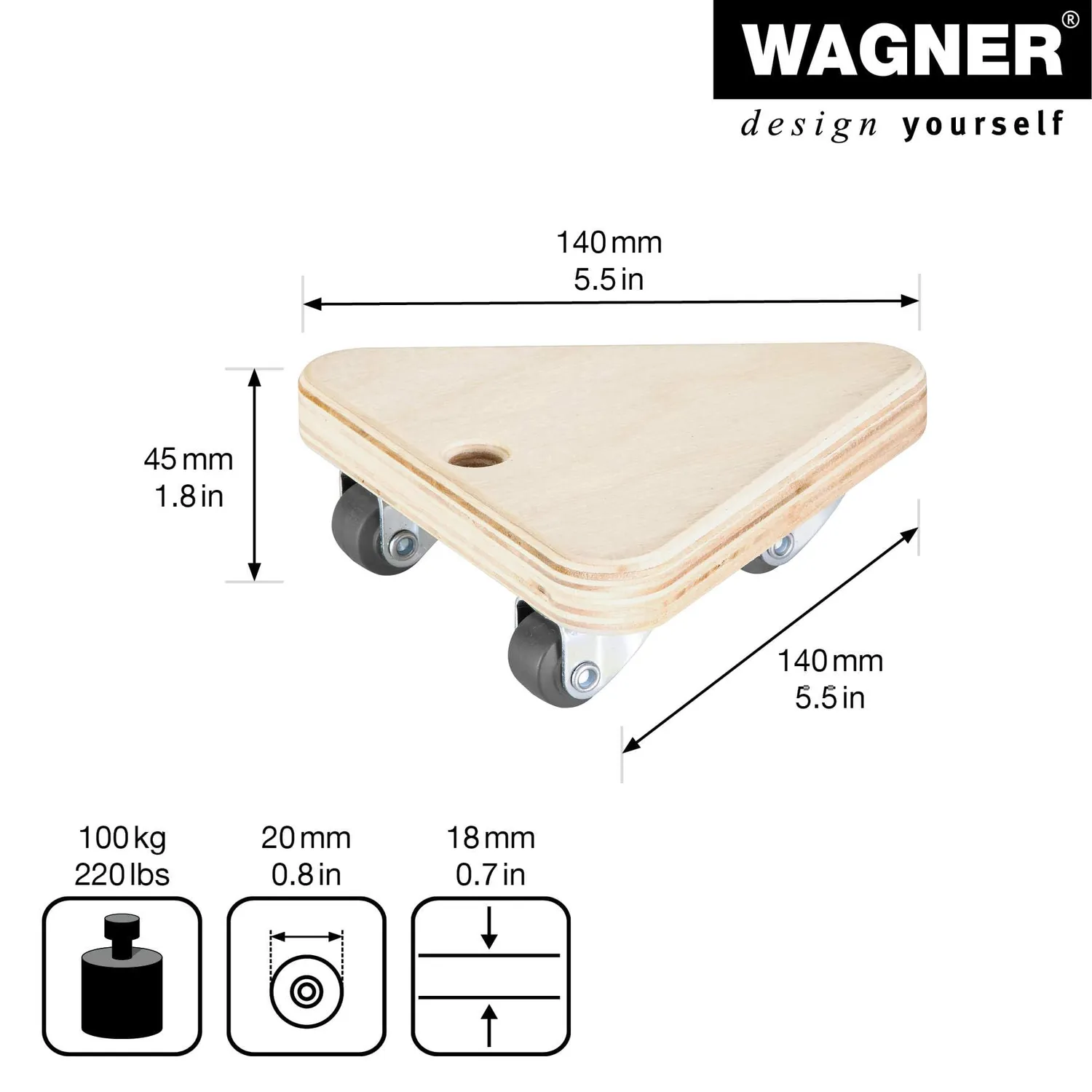 Wagner Carrello Trasporto Triangolare 14 cm 100 kg 1 pz