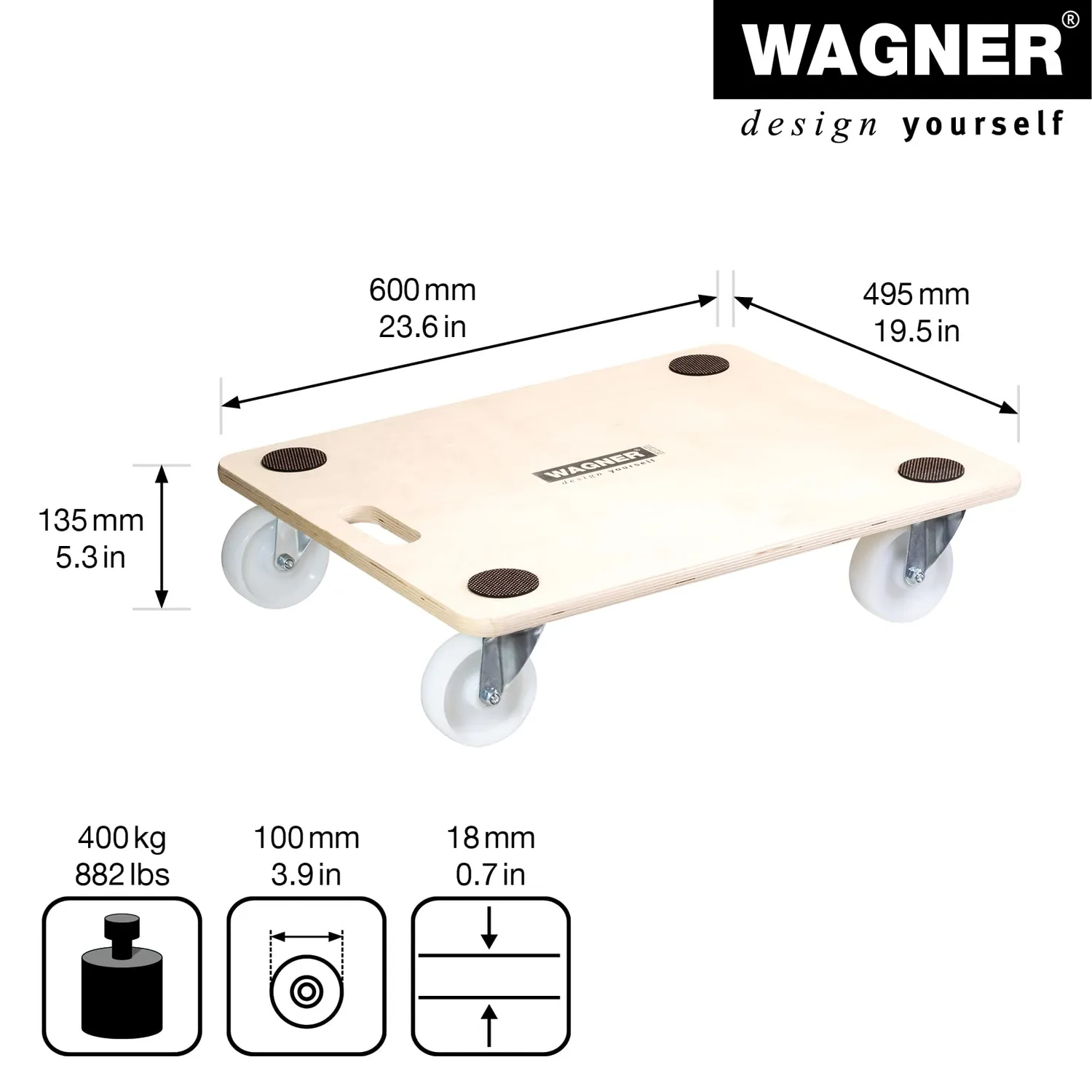 Wagner MM 1086 Carrello Trasporto 60x50 cm 400 kg