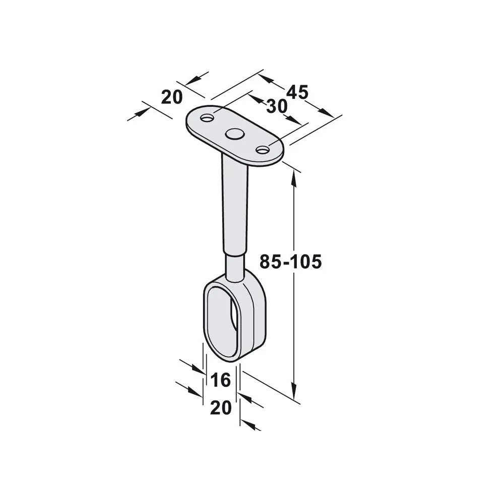 Gedotec supporto centrale tubo ovale 30x15 mm acciaio cromato 1 pz