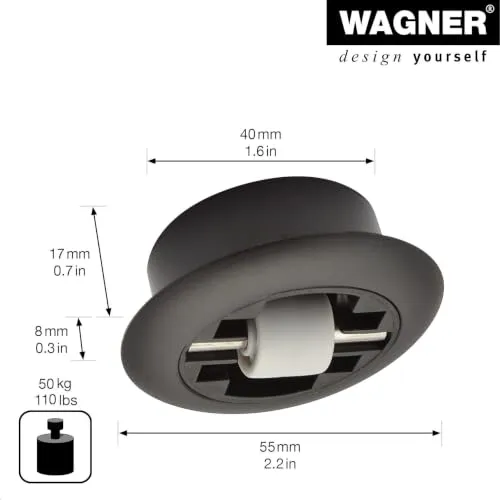 Wagner 01707101 rullo incasso Ø 15 mm nero portata 50 kg