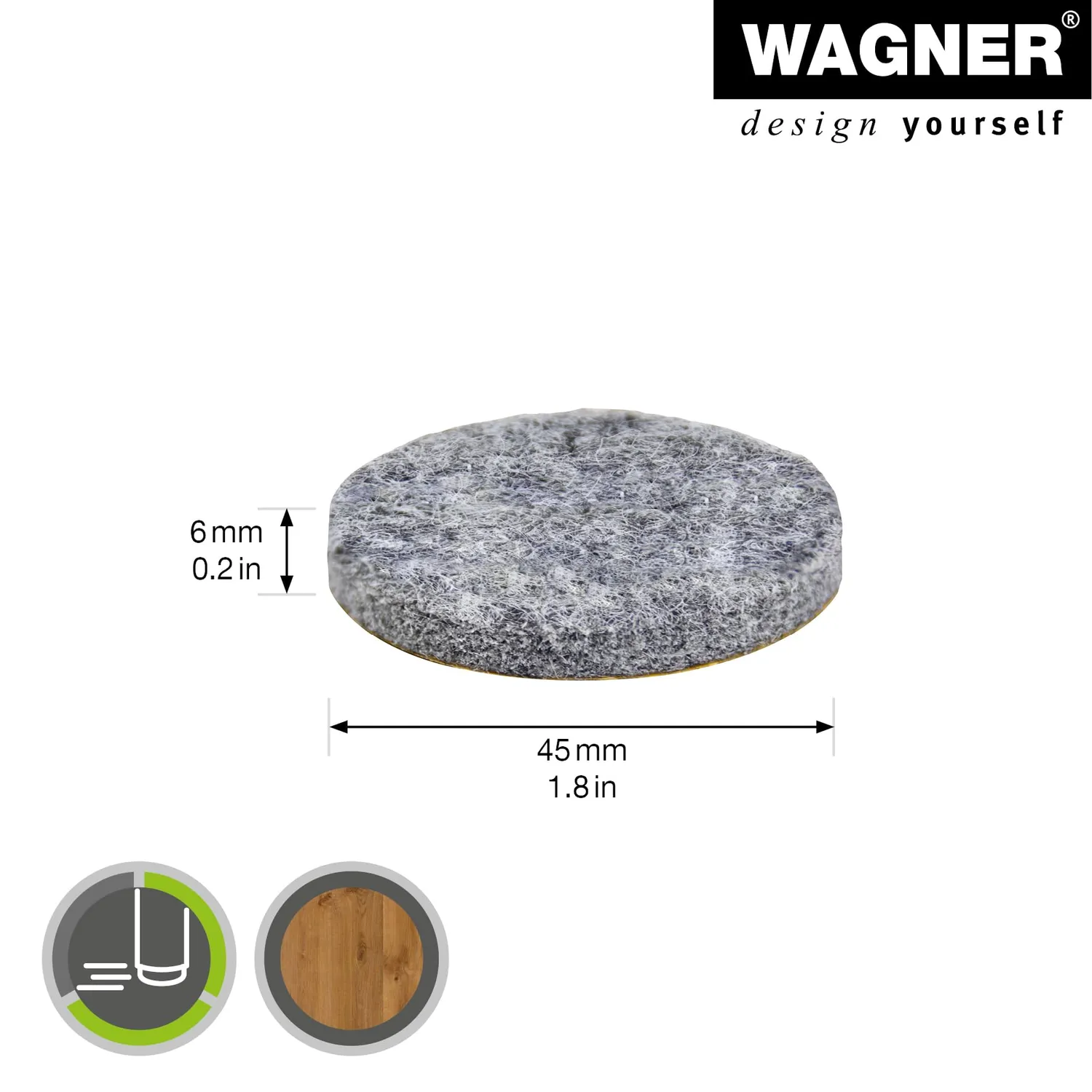 Wagner Big Pads 15124599 feltrini Ø45 mm grigi 4 pezzi extra spessi
